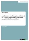 Aspekte einer sprachanalytischen Kritik für die Untersuchung der Konzeption von Analytizität bei Immanuel Kant