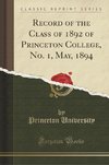 University, P: Record of the Class of 1892 of Princeton Coll