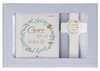 Butzon & Bercker Geschenkset zur Taufe 15 x 22 x 2 cm - Holzkreuz aus Buchenholz weiß lackiert mit Taufspruch, gebundenes Buch 11 x 11 cm, Lieferung in Geschenkverpackung
