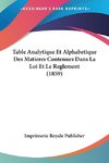Table Analytique Et Alphabetique Des Matieres Contenues Dans La Loi Et Le Reglement (1859)