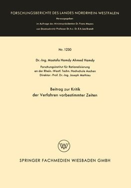 Beitrag zur Kritik der Verfahren vorbestimmter Zeiten