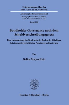 Bondholder Governance nach dem Schuldverschreibungsgesetz.