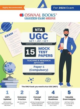 Oswaal NTA UGC NET/JRF/SET Paper-1 (Compulsory) | 15 Year's Mock Test Papers Teaching & Research Aptitude | Yearwise | 2015-2023 | For 2024 Exam