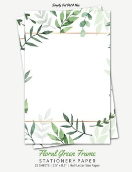 Green Floral Frame Stationery Paper