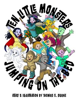 Ten little monsters jumping on the bed
